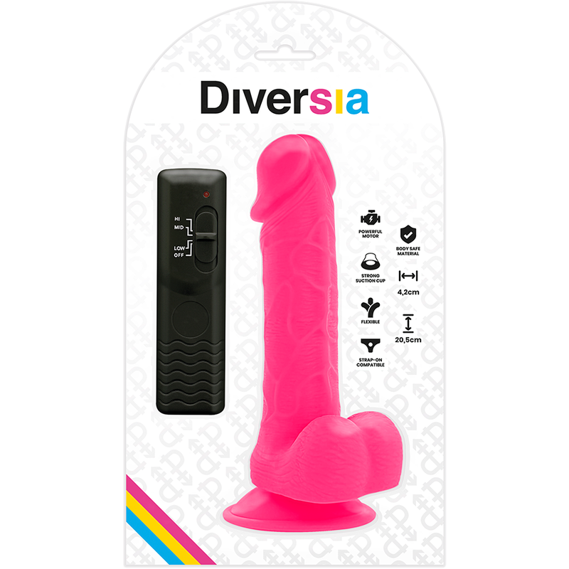 DIVERSIA - DILDO VIBRANTE FLESSIBILE ROSA 20.5 CM -O- 4.2 CM