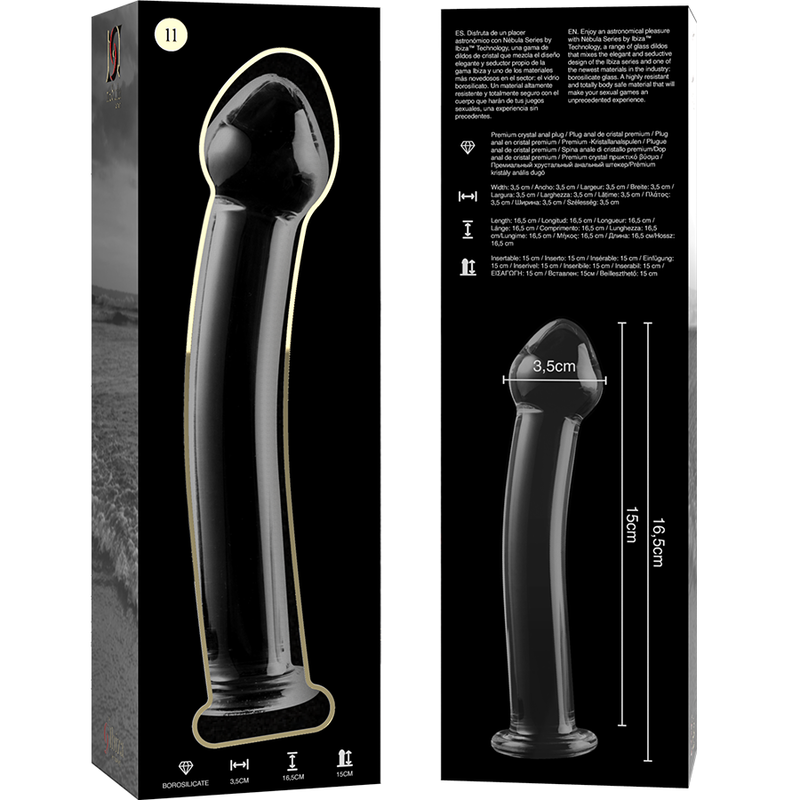 NEBULA SERIES BY IBIZA - MODELLO 11 DILDO IN VETRO BOROSILICATO TRASPARENTE 16 CM -O- 3 CM