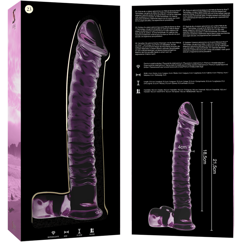 NEBULA SERIES BY IBIZA - MODELLO 23 DILDO IN VETRO BOROSILICATO TRASPARENTE 21.5 CM -O- 4 CM