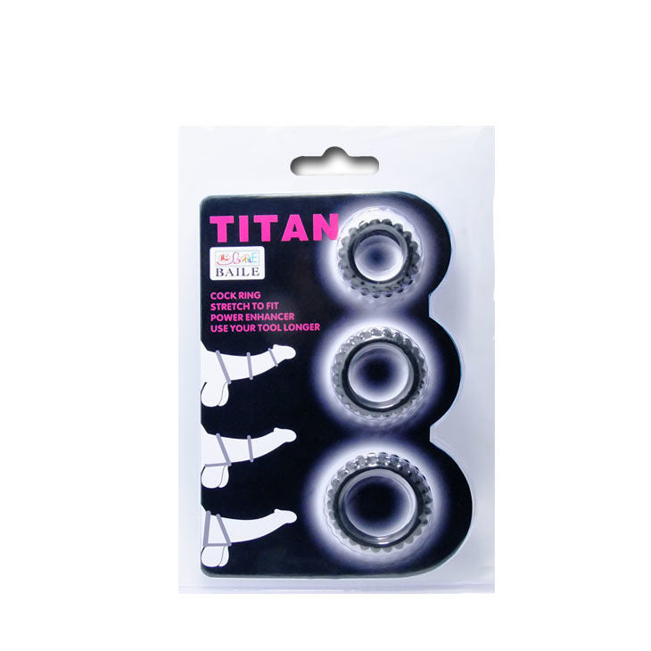 BAILE - TITAN SET 3 PZ ANELLI PER IL PENE NERO 2.8 + 2.4 + 1.9 CM